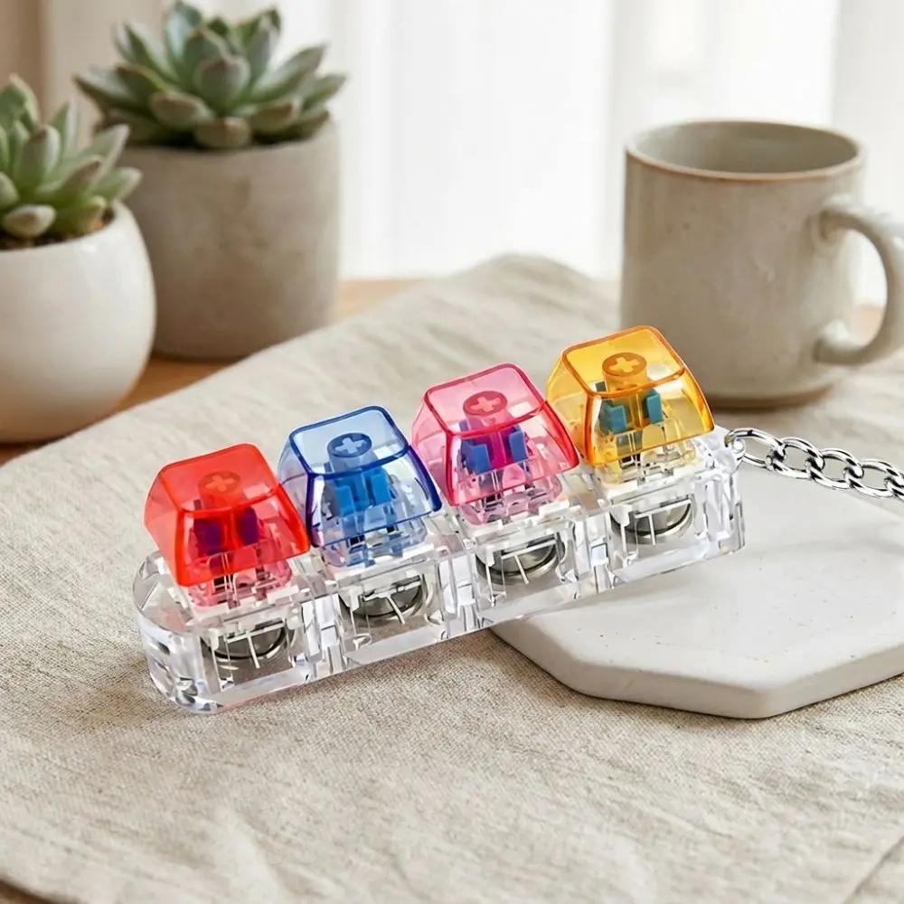 4 Keys LED Keyboard Keychain Crisp Clicky Press Feeling with LED Light Mechanical Switch Keyboard Novelty Transparent
