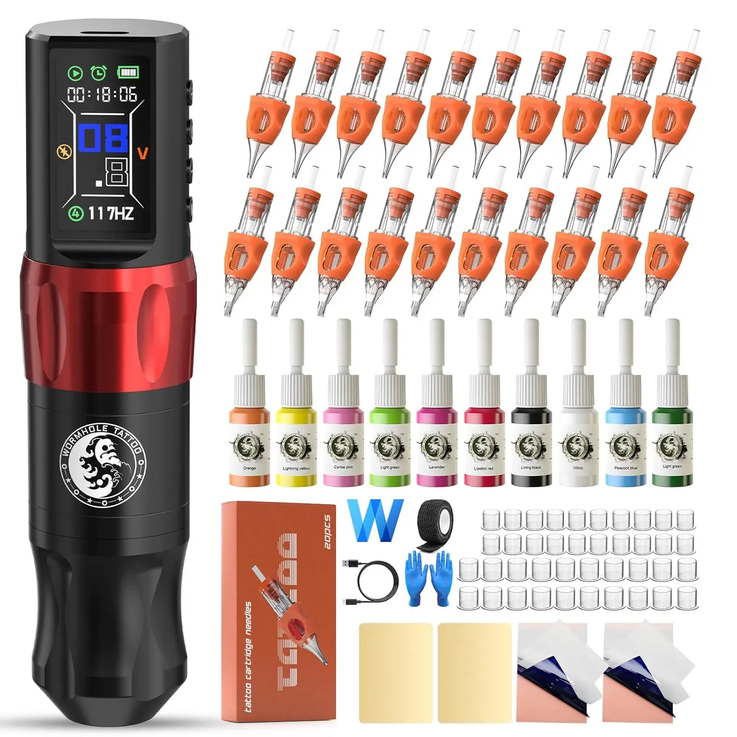 

Cordless Tattoo Pen Kit with 1800mAh Battery, 4-12V Adjustable, 6H Runtime for Pros & Beginners
