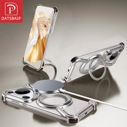Oatsbasf for Huawei Pura 70/70 Pro/70 Pra+/70 Ultra Phone Case with Stand 360° Rotate Metal Frameless Shockproof Cover Magnetic