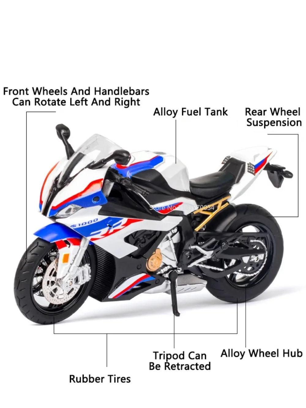 Scale 1:12 S1000RR Model Toys Car Diecast Alloy Off Road Motorcycle  Front Wheel Steering Sound Light Vehicle Festival Boys Gift