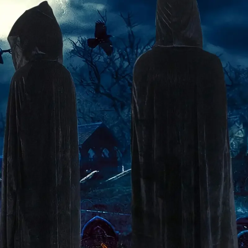 Halloween Cloak Cape Costume for Adults and Kids Black Wizard Robe Grim Reaper Cosplay Outfit for Party Performance