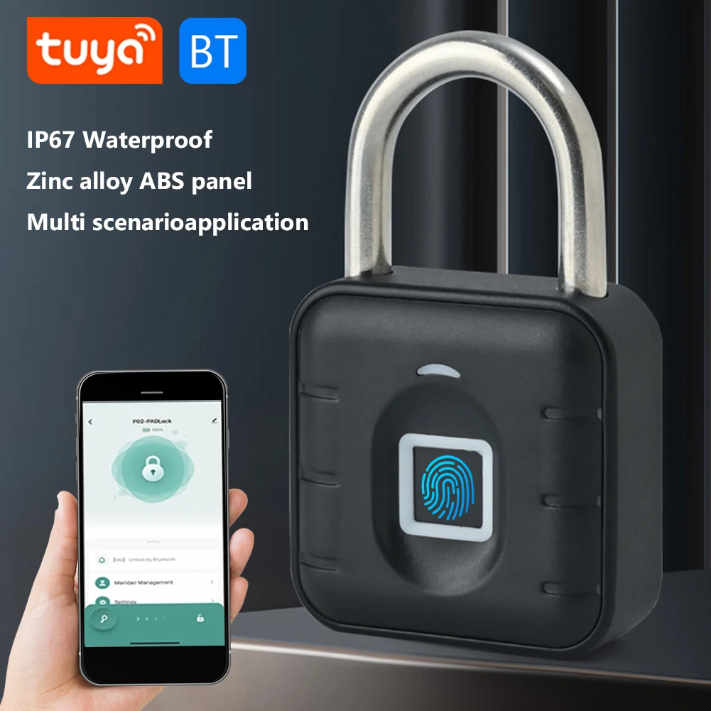 Keyless Fingerprint Lock with Tuya APP Smart Padlock Waterproof Door Lock 0.2sec Unlock Portable Anti-theft Padlock for Offices