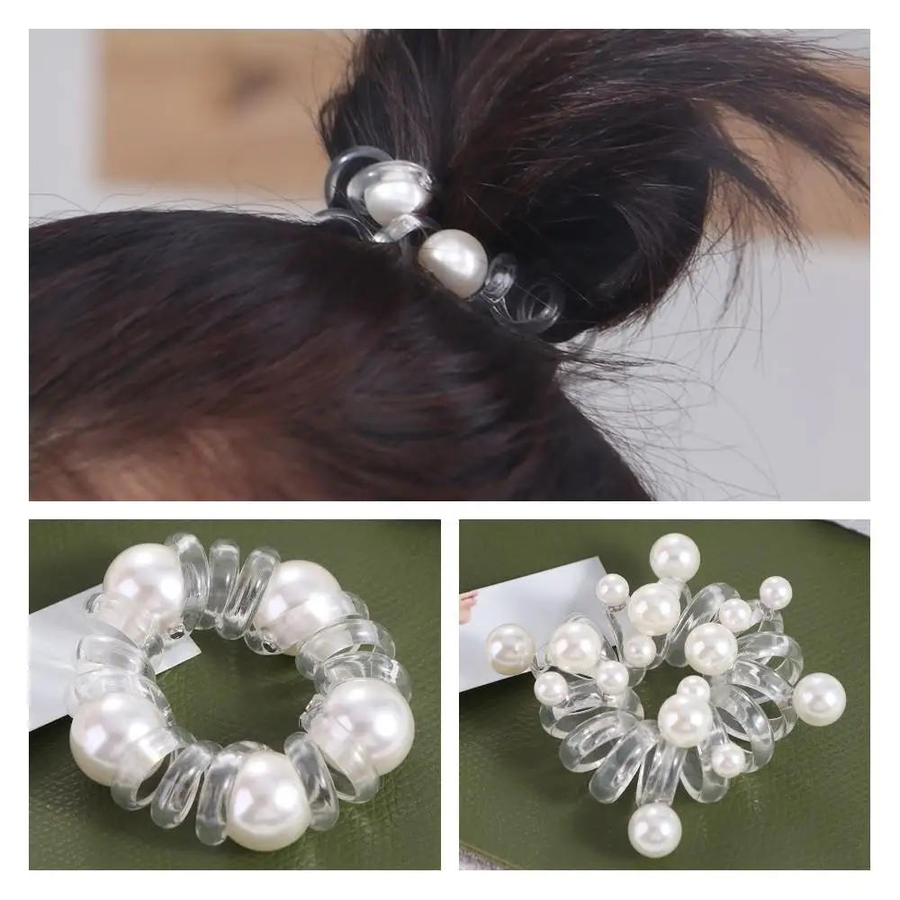 

TPU Telephone Line Hair Rope Korean Style Scrunchies Transparent Hair Ring Elastic Hair Ties Pearl Ponytail Holder