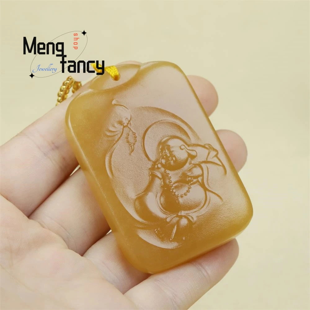 Natural Hetian Jade Sugar Maitreya Buddha Plaque Pendant Peace Buckle Exquisite Elegant Simple High-grade Luxury Quality Jewelry