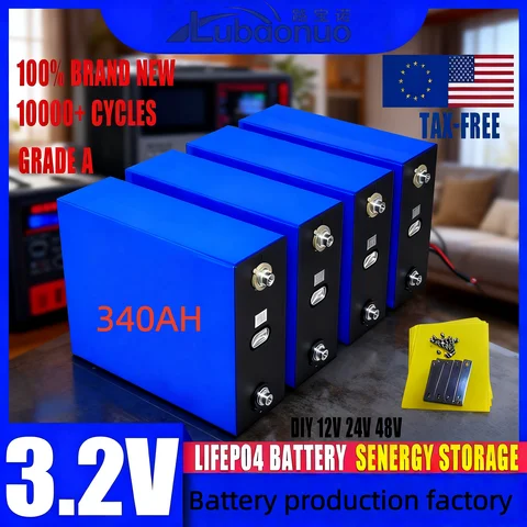 New 3.2V 340Ah Lifepo4 Battery Rechargeable10000Cycles Grade A DIY 12V 24V 48V RV EV Boat Golf solar energy camping duty-free