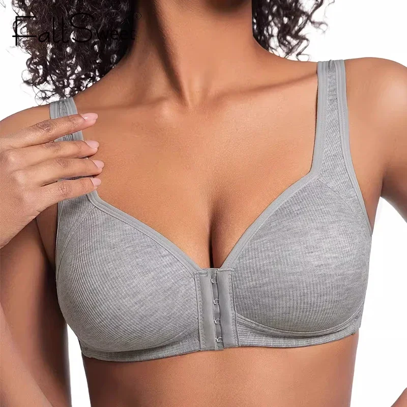 FallSweet Wire Free Front Closure Bra Seamless Full Coverage Fixed Cups Large Size Comfort Mom Underwear