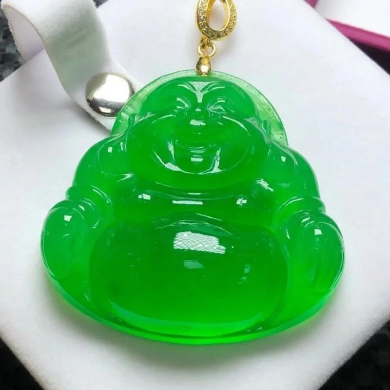 Ice Emperor Green Buddha Jade Buddha Pendant High Ice Yang Green Full Green Maitreya Buddha pendant lake safe necklace