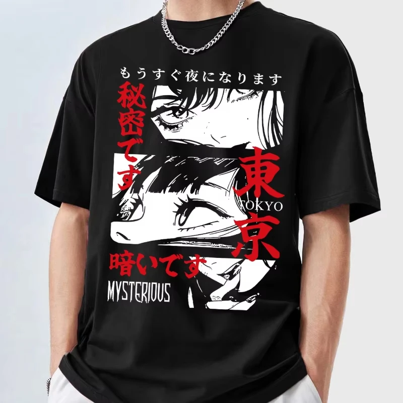 Men's Y2K Anime Pattern T-Shirt Tokyo Myst Short Sleeve Round Neck Loose Spring Street Style Graphic Tee Top Clothing Fashion