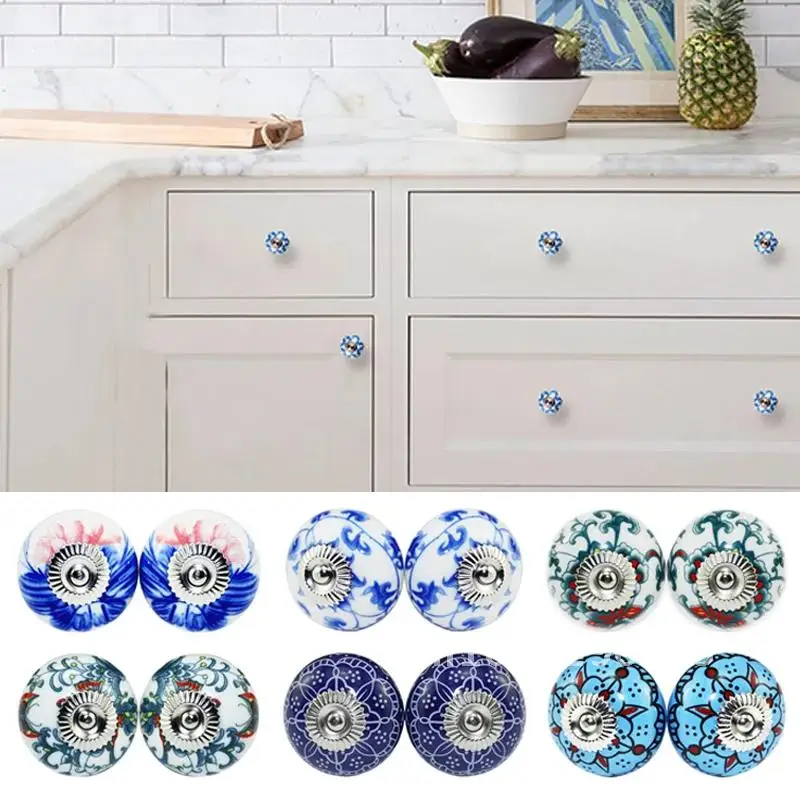 

Ceramic Drawer Cabinet Knobs and Handles 2Pcs Furniture Handle Kitchen Pull Handles Door Cupboard Furniture Hardware