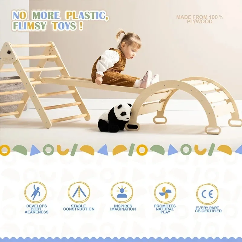Wooden Climbing Frame for Toddlers Foldable Indoor Play Gym Triangle Ladder for Preschool Daycare Kindergarten Use