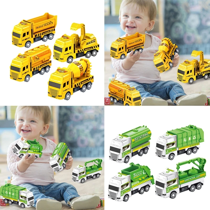 City Sanitation Truck Toy Car Friction Powered One-Push Active & Go Pull Back Vehicle Gift for Baby Boys Girls 3/4/5+