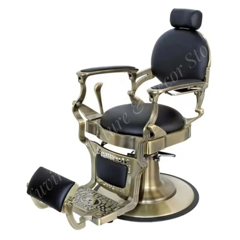 Antique Style Barbershop PU Leather Hair Styling Chairs Red and Gold Barber Chairs for Sale
