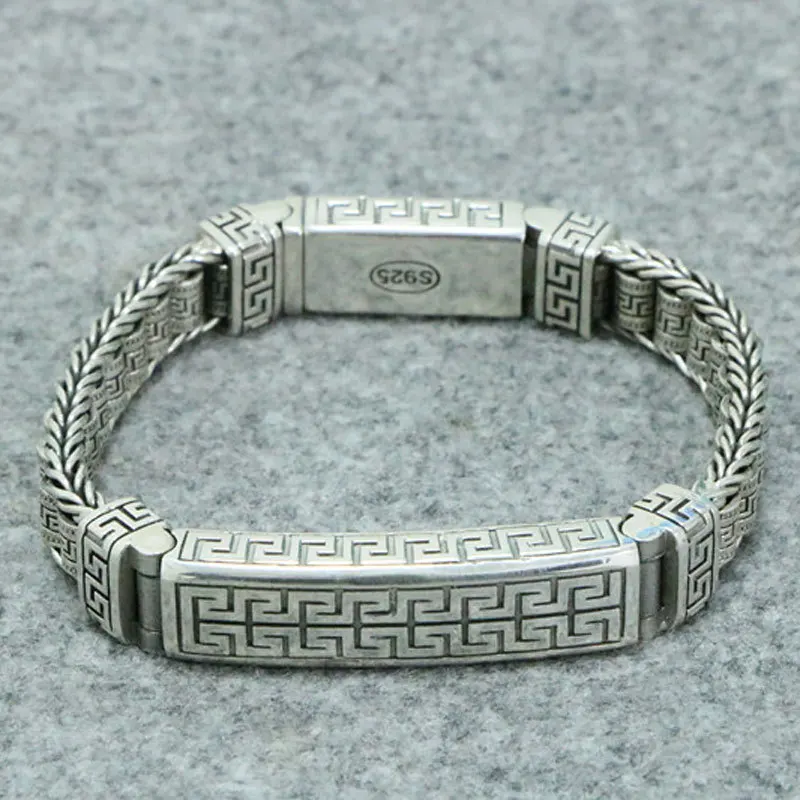 

Rotating personalized national style sterling silver S925 personalized pattern men's bracelet China-Chic hand woven silver jewel