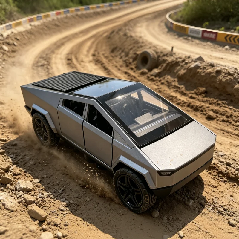 1/36 silver-gray off-road/pickup combination die-cast model, movable doors, pull-back motor, realistic off-road look, a desktop view 3