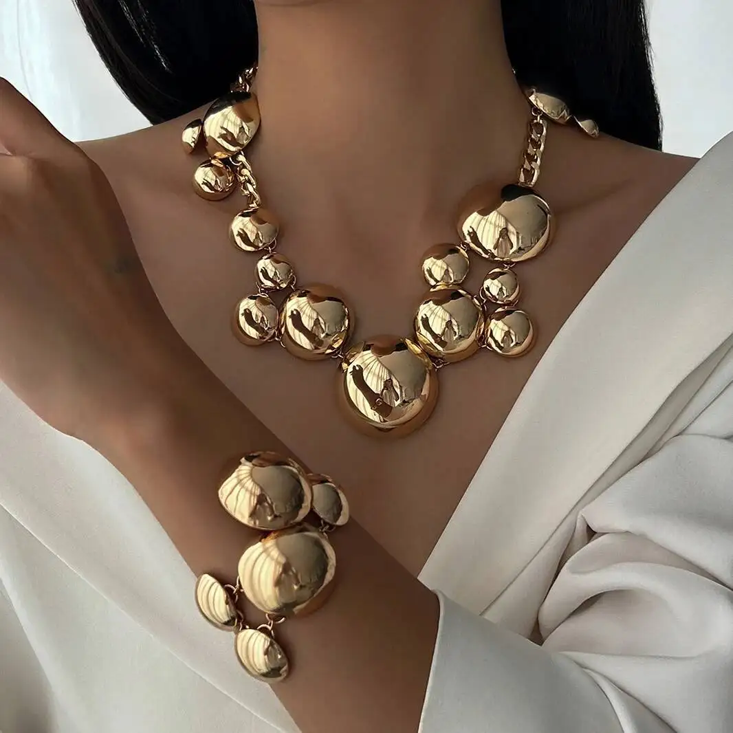 Lacteo Hip Hop Punk Semicircle Chain Necklace Bracelet for Women Creative Trend Classic Metal Link Grunge Jewelry Accessories