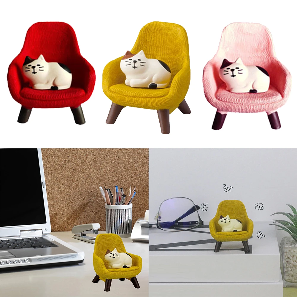 Whimsical Home Decor Unique Resin Doll Living Room Decor Charming Cartoon Cat Chair Cartoon Doll Adorable Design