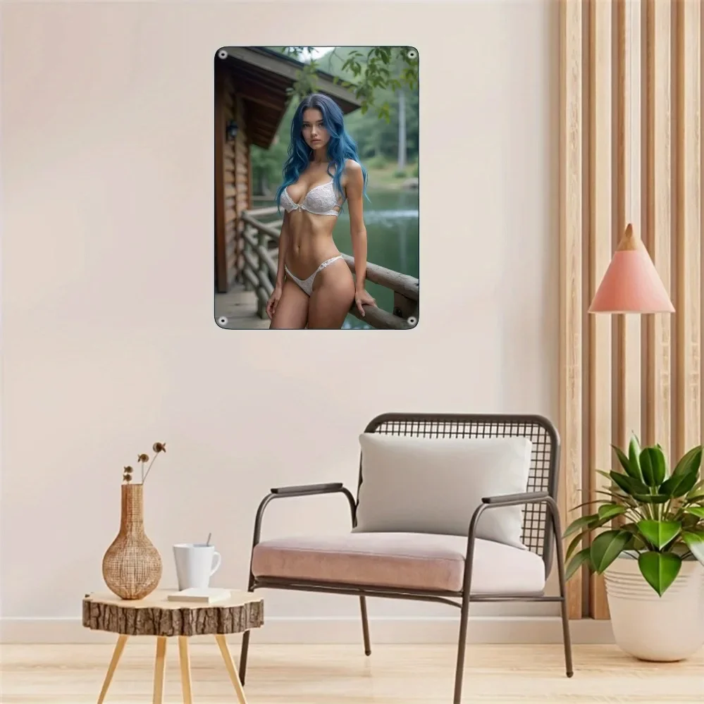 

2D FLAT,Vintage Metal Wall Art - Elegant Girl in White Lingerie 8x12 Inch Iron Plaque, Pre-Drilled for Home Bar Café Garage Deco