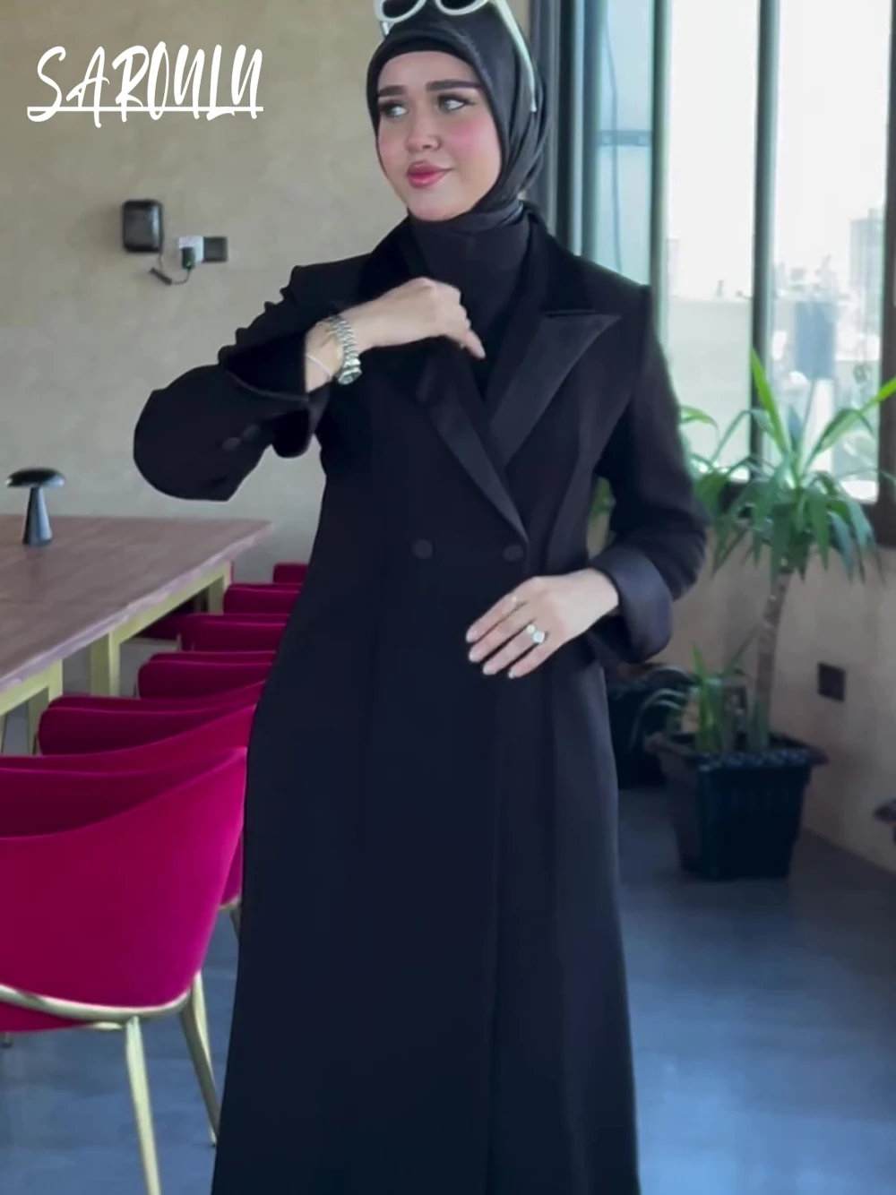 

Black Trench Coat For Women, Elegant Double Breasted Casual Wear, Fast Shipping, Fashionable Floor-length Clothing, High Quality
