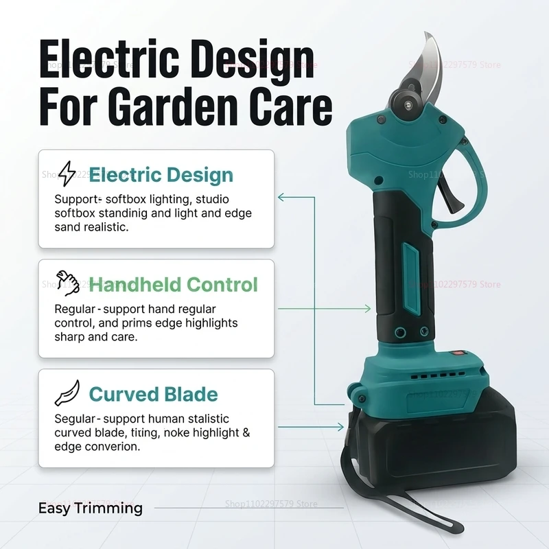 Tijeras de Podar Eléctricas Inalámbricas sin Escobillas, Herramienta de Jardín con Batería de 18V, Cortador de Ramas de Árboles Frutales para Mantenimiento de Jardines y Paisajismo