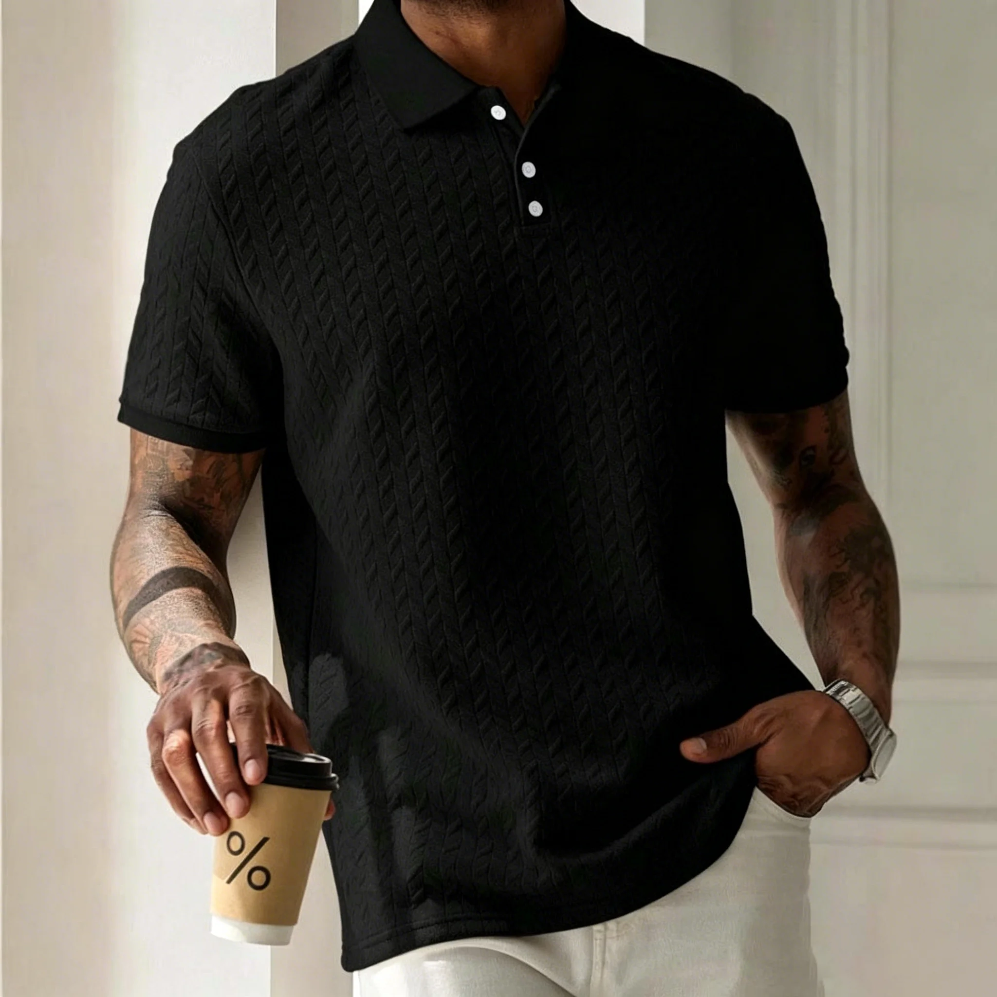 Summer New Men Casual 2 Piece Set Solid Color Shirt & Shorts Sports Outfit