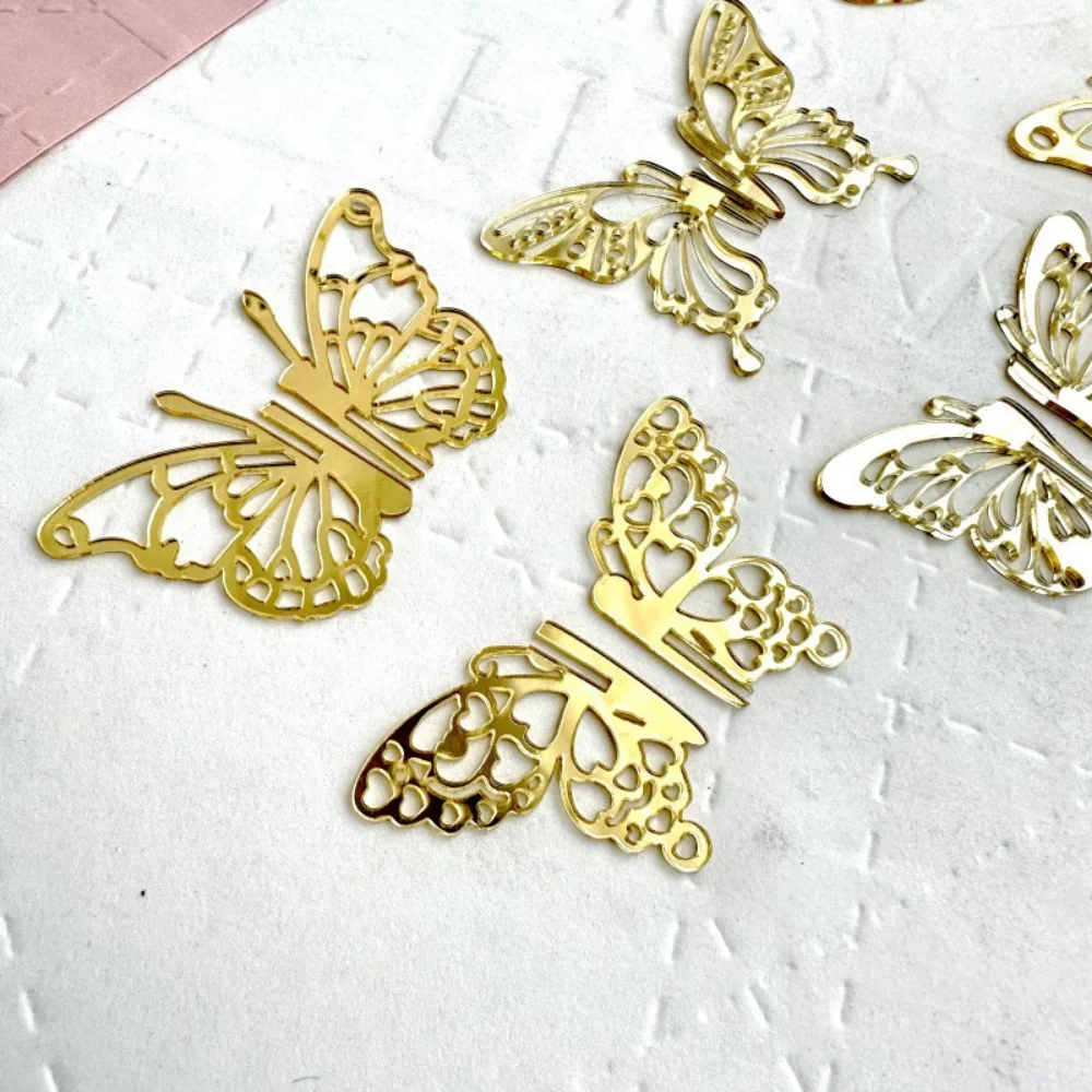 10PCS Acrylic Golden Butterfly Birthday Cake Decoration Baby Shower Cupcake Toppers Cake Decorating Tools Wedding Party Supplies