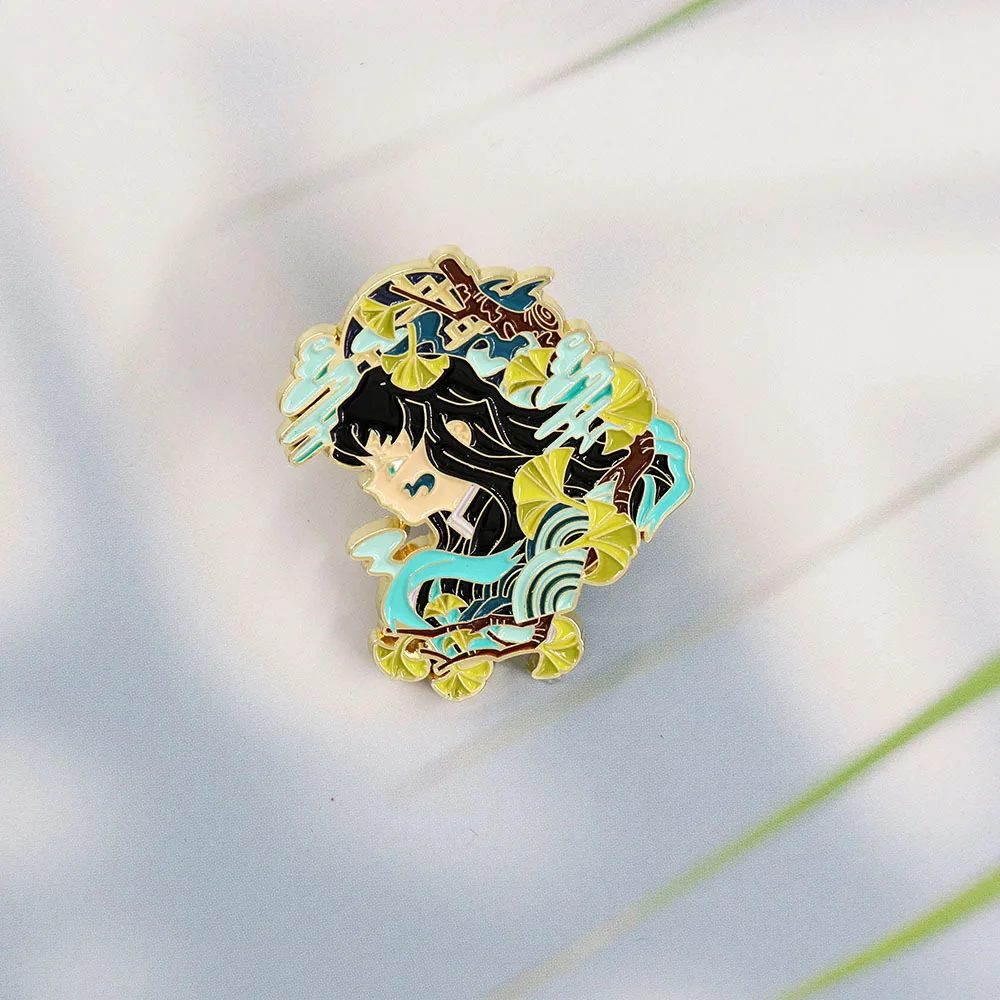 Anime Demon Slayer Kimetsu Geen Yaiba Tokitou Muichirou Cosplay Kostuum Badge Pin Accessoires Rugzak Hanger Metalen Prop Broche