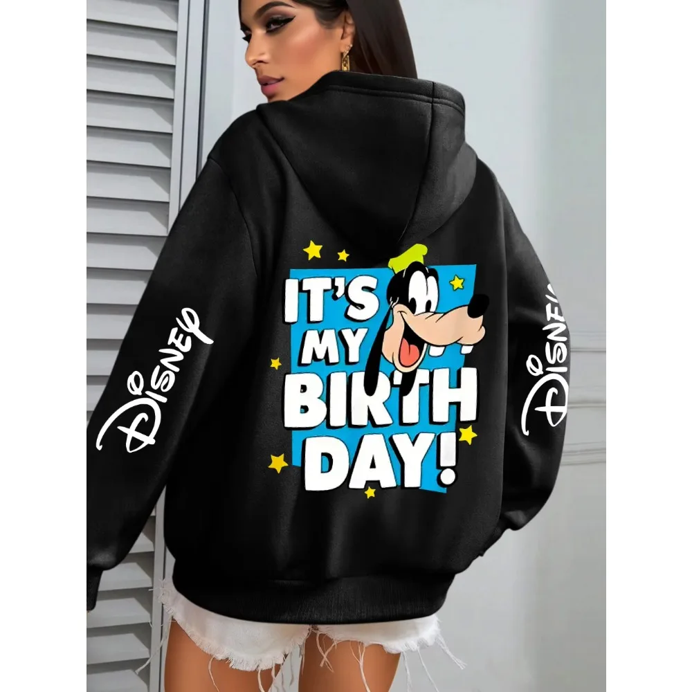 

Disney Гуфи на день рождения, осенне-зимний новый стильный свитер, свободный свитер с мультяшным принтом, модная крутая одежда на день рождения, толстовка с капюшоном на первый выбор