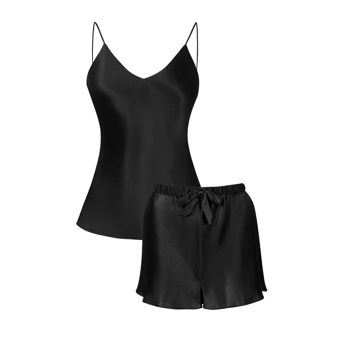 BirdTree, conjunto de pijamas de seda 100% auténtica de 16MM, tirantes sólidos para mujer, pantalones cortos con lazo sencillo, ropa para el hogar, Primavera Verano 2024 S43729QC