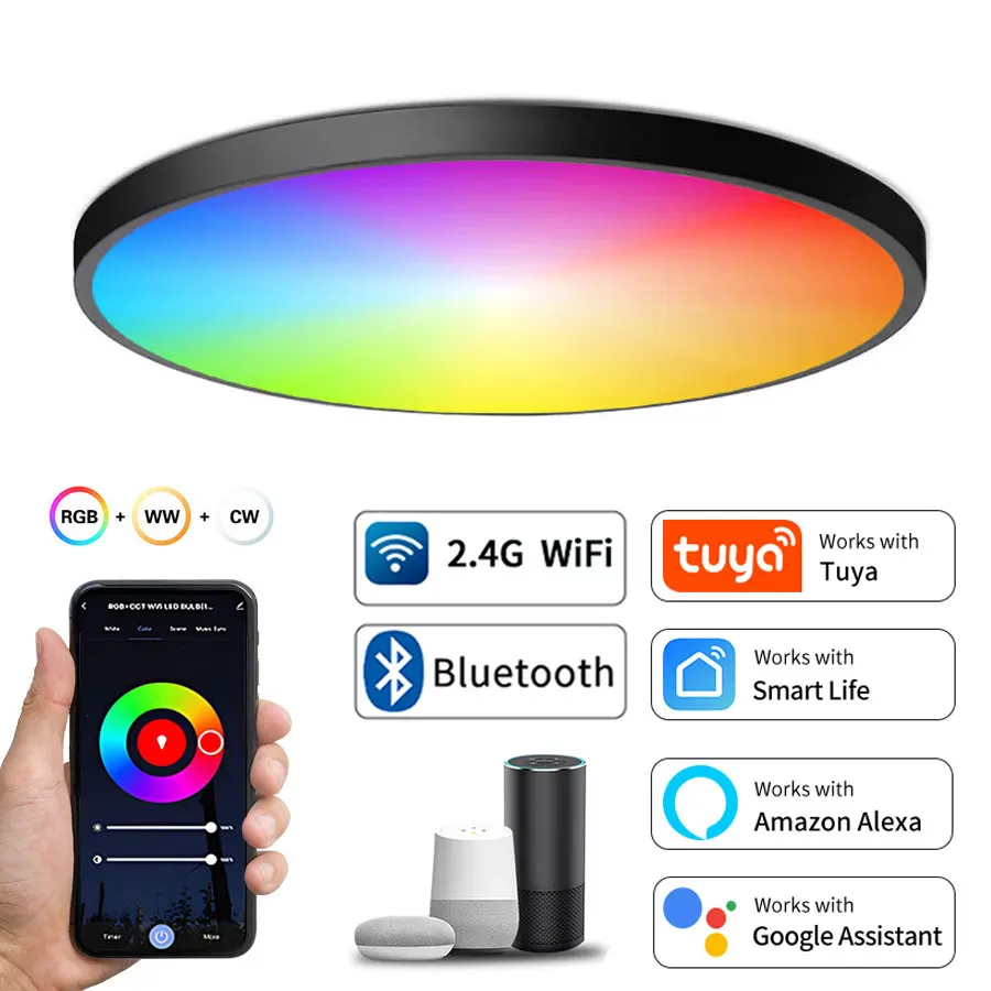 tuya wifi smart led ceiling light ac 220v 24w rgb quarto sala de estar decoracao iluminacao interior trabalhar com alexa google home 01