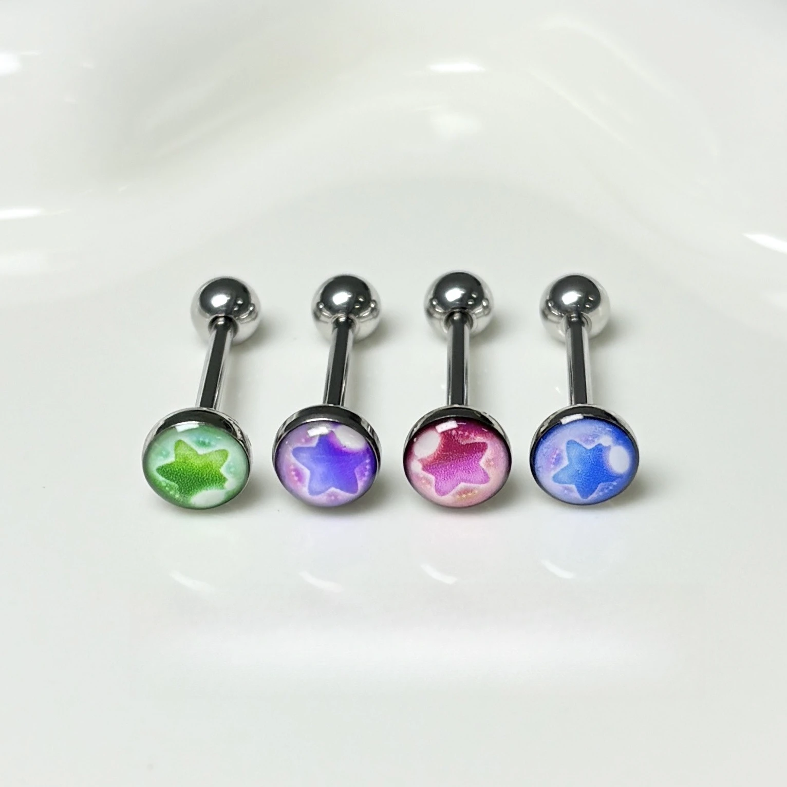 Пирсинг-украшение Pink Star Tongue Barbell 14G из хирургической стали, прямое кольцо с блестящим плоским диском, милый дизайн в стиле Y2K, унисекс, для тяжелого пирсинга, в стиле хэви-метал