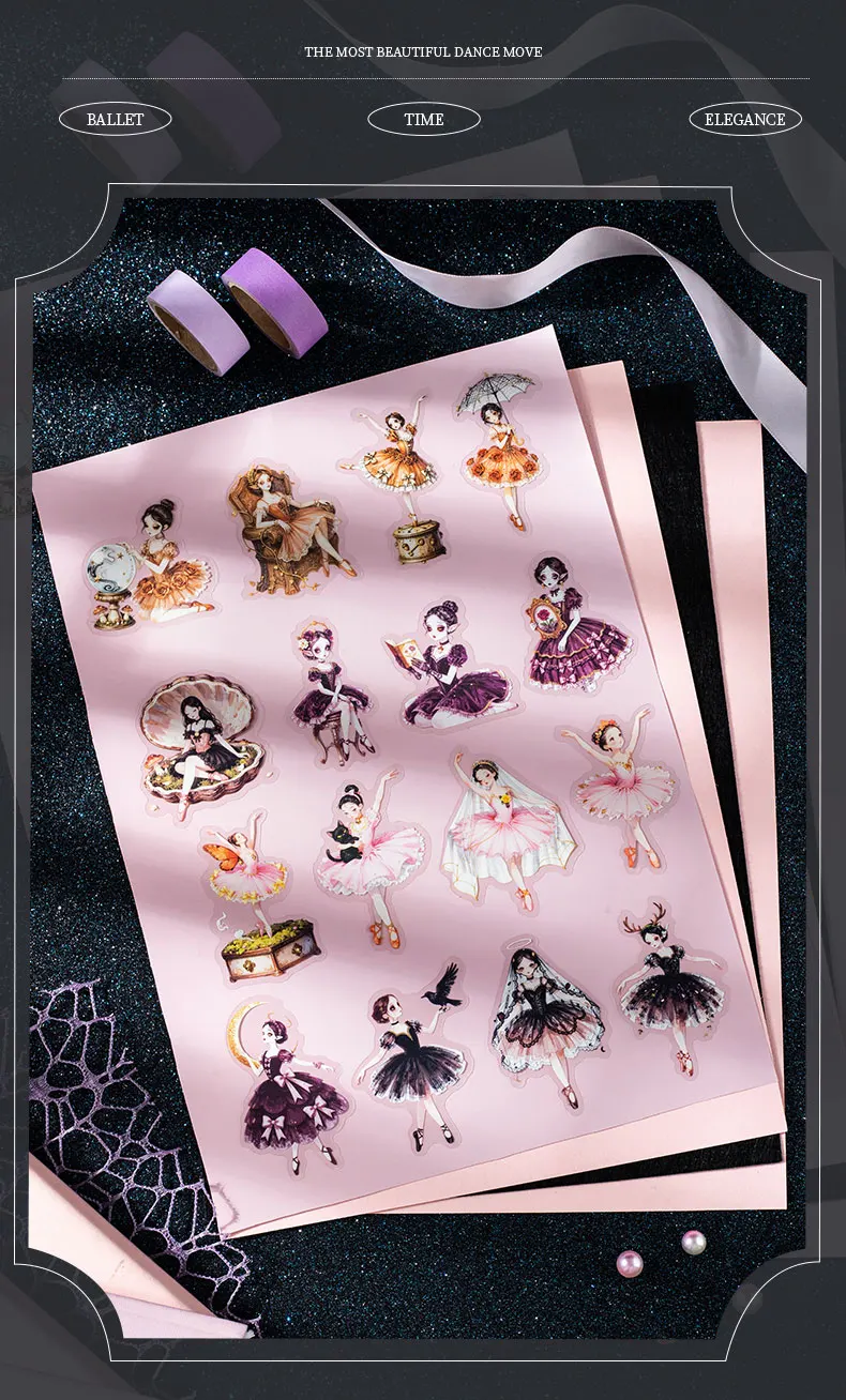 Journal GO 15 Stück Ästhetische Ballett-Tanz-Aufkleber DIY Kinder-Geschenk Spielzeug PET Graffiti-Aufkleber für Scrapbook Laptop Journaling Deko – Detail 7