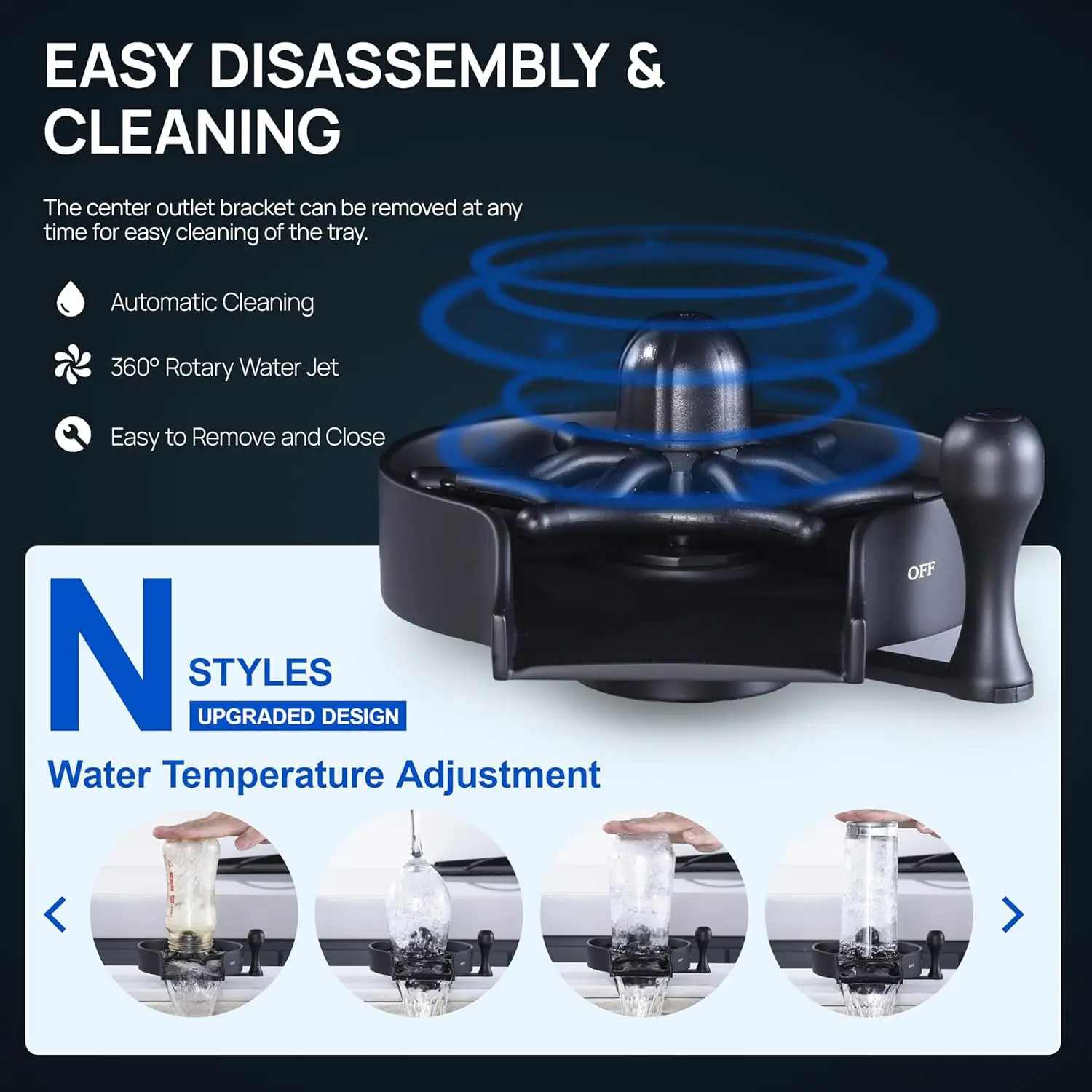 4 New Metal Faucet Glass Rinser For Kitchen Sink - Upgraded Hot And Cold Handle 360° Rotating Cup Washer, Faucet Bottle