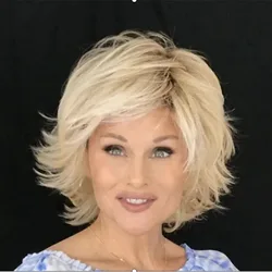 Blonde Layered Wavy Costume Hair Wigs For Women Synthetic Wig Short Curly Layered Haircut with Bangs Short Wigs with Bangs