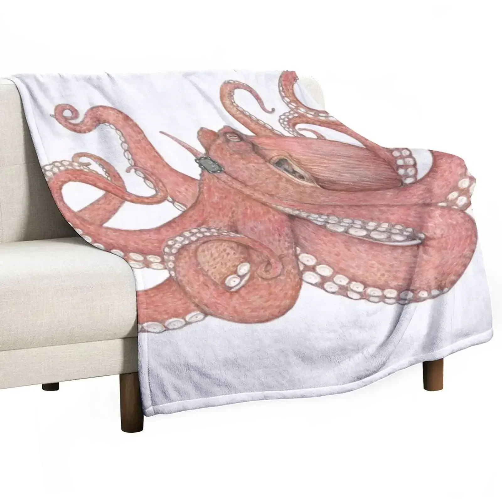 Octopus Wearing a Dive Computer Throw Blanket Comforter Summer Blankets