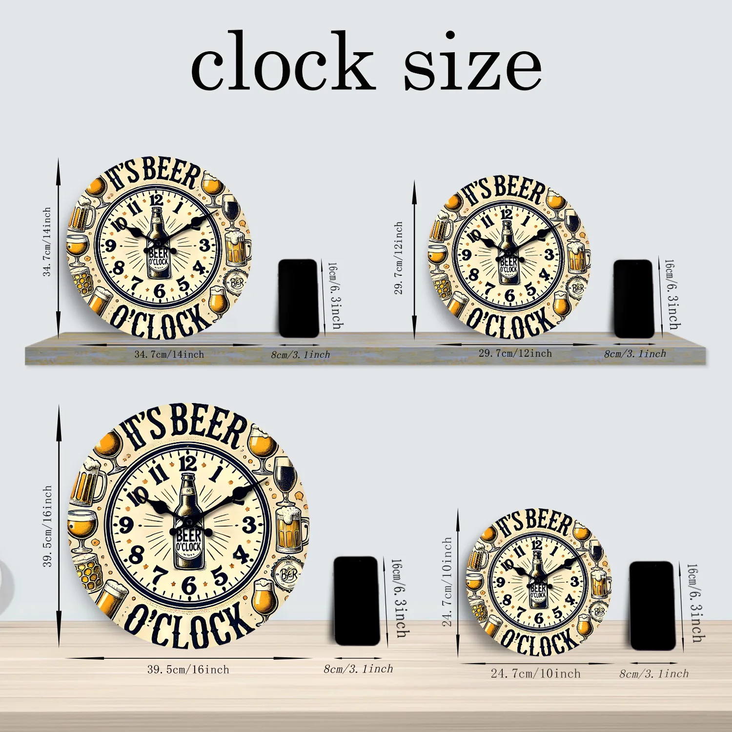 Fashionable and Unique Beer Mug Pattern Wooden Wall Clock for Living Room, Bedroom, Kitchen, Home Decoration, Silent Quartz Clock, Holiday Gift, 10