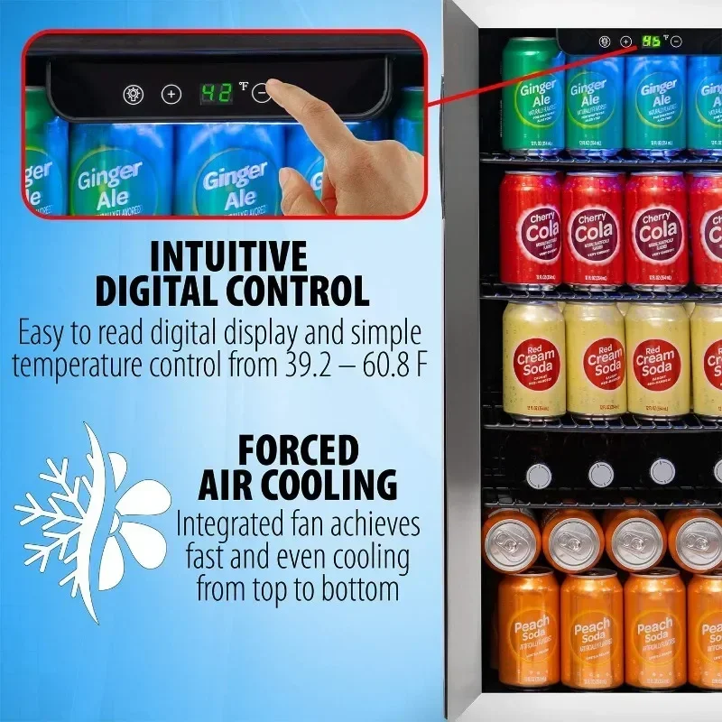 Beverage Refrigerator and Cooler with Glass Door, Digital Thermometer, Cooling Convection Fan, Simple Controls