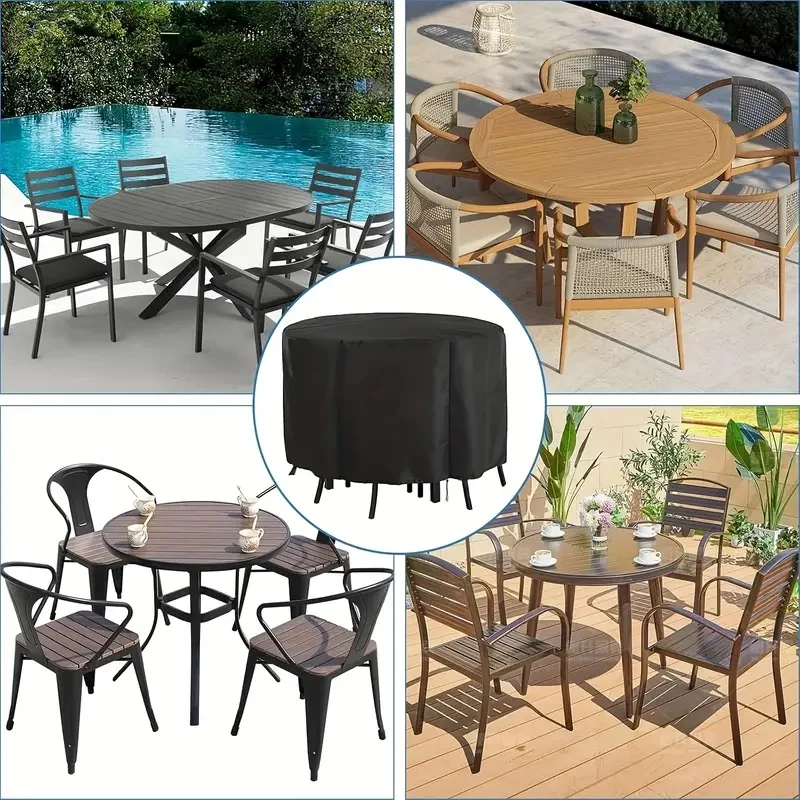 

Waterproof Outdoor Round Table & Chair Set Cover - Heavy-Duty Oxford Fabric, All-Weather Black Patio Furniture with Adjustable