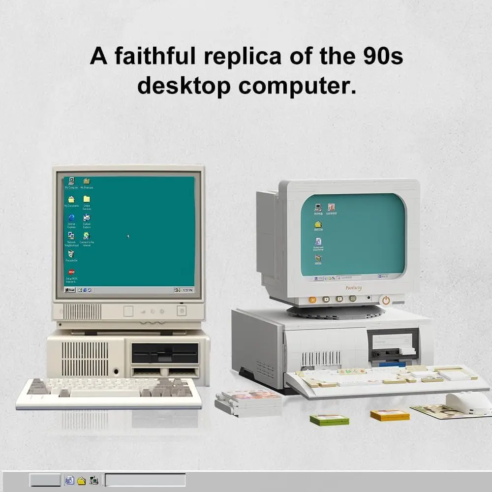 ชุดประกอบคอมพิวเตอร์ย้อนยุค: บล็อกประกอบคอมพิวเตอร์วินเทจสำหรับผู้ใหญ่ ชุดประกอบคอมพิวเตอร์ตั้งโต๊ะสำหรับนักสะสม เหมาะสำหรับตั้งโชว์ที่บ้านหรือ