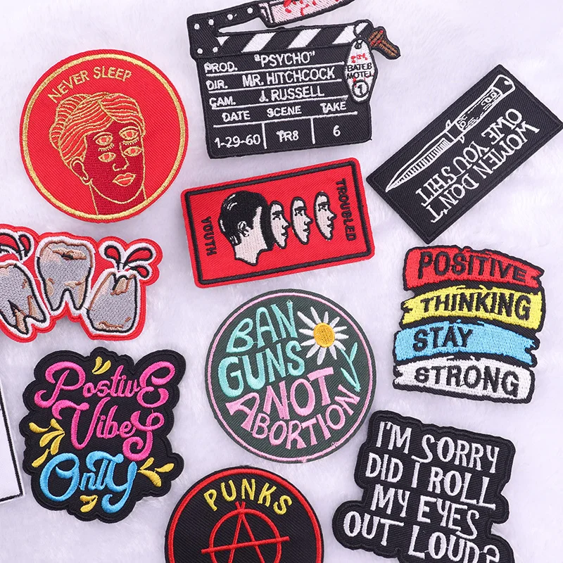 Punk Rot Nähen Stickerei Patches Für Jacke Positives Denken Eisen Auf Patches Für Kleidung Thermoadhäsive Patch Für Kleidung DIY