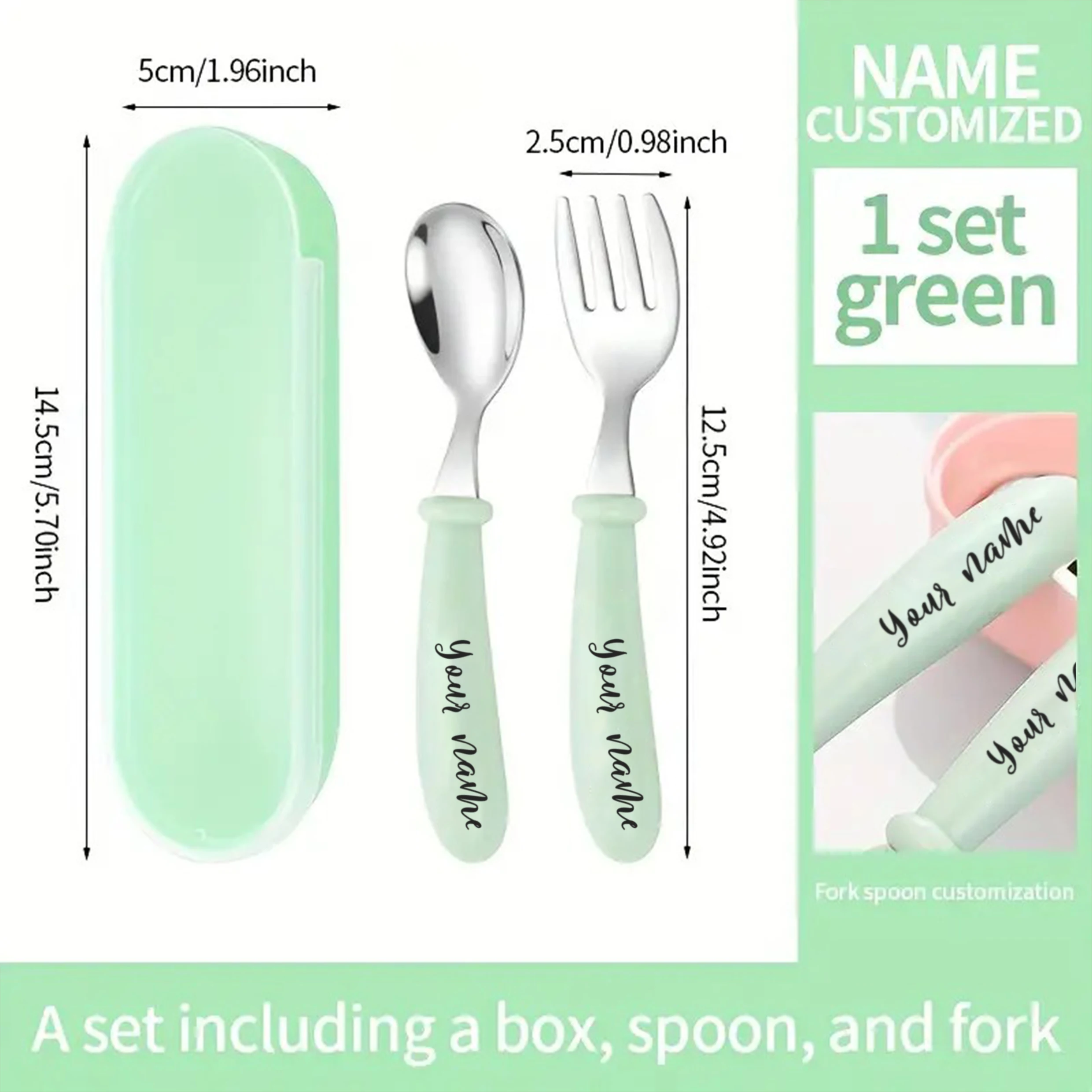 2pcs/set Personalized Custom Name Kids Cutlery Stainless Steel Spoon Fork Ceramic Handle Toddler Feeding Baptism Baby Gift