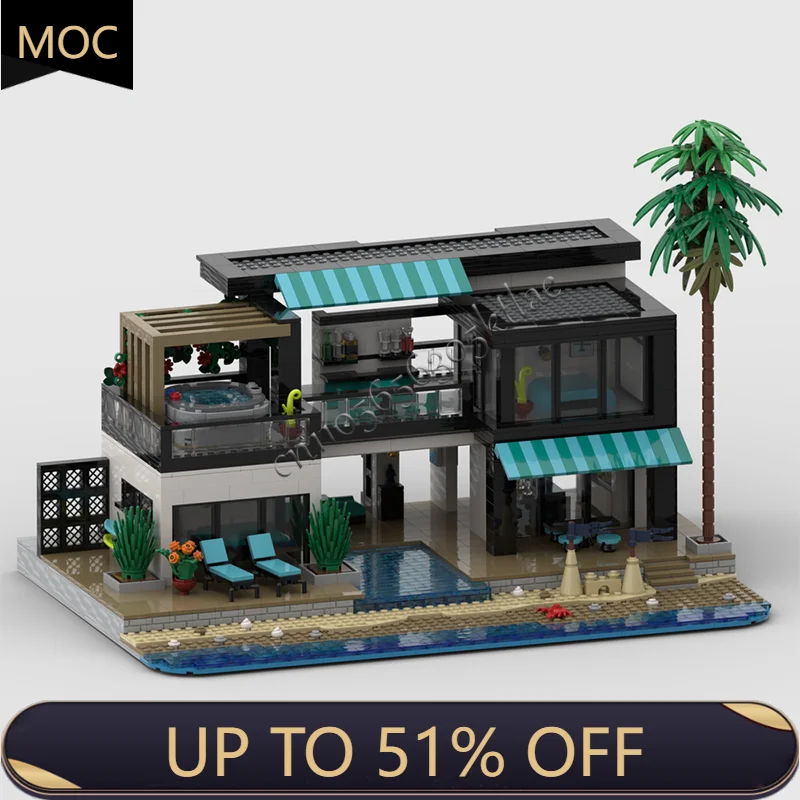 

2674 Parts MOC City Street Views Modular Beach Villa Building Blocks Diy Educational Assembly Kids Toy Popular Christmas Gifts