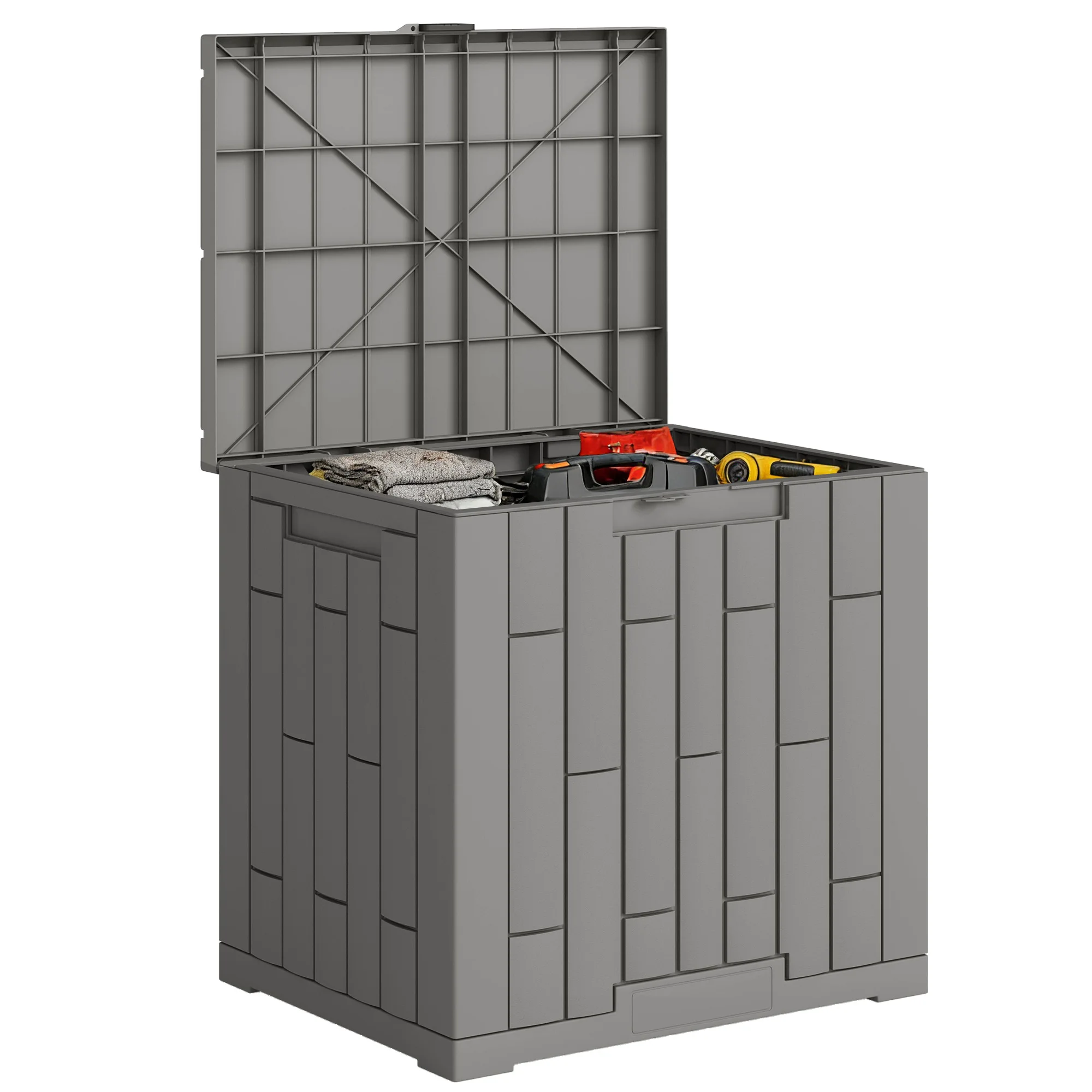 Outsunny Arcón Exterior 114L de PP con Cerradura Resistente al Agua Anti-UV Gris