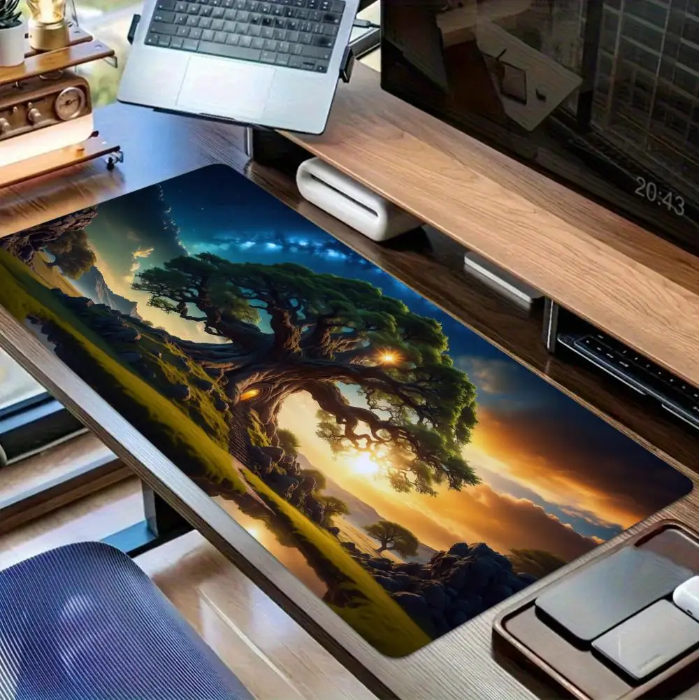 

Ancient Tree Mouse Pad Large Computer Office Game Table Mat XXL Rubber Anti-slip Stitched Edges Keyboard Mats Washable Desk Pads