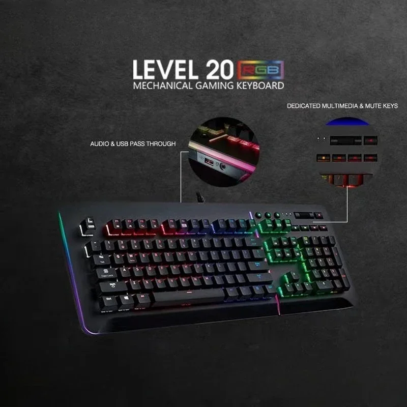 Mechanical keyboard, original cherry gre en axis Level 20 RGB black, RGB 104 keys for e-sports games