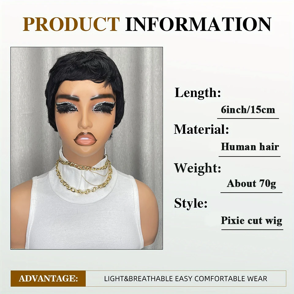 شعر مستعار أسود قصير مستقيم بقصة عابث للنساء، شعر بشري برازيلي، نمط عصري، مصنوع آليًا بالكامل، شعر مستعار يومي متعدد الاستخدامات #4