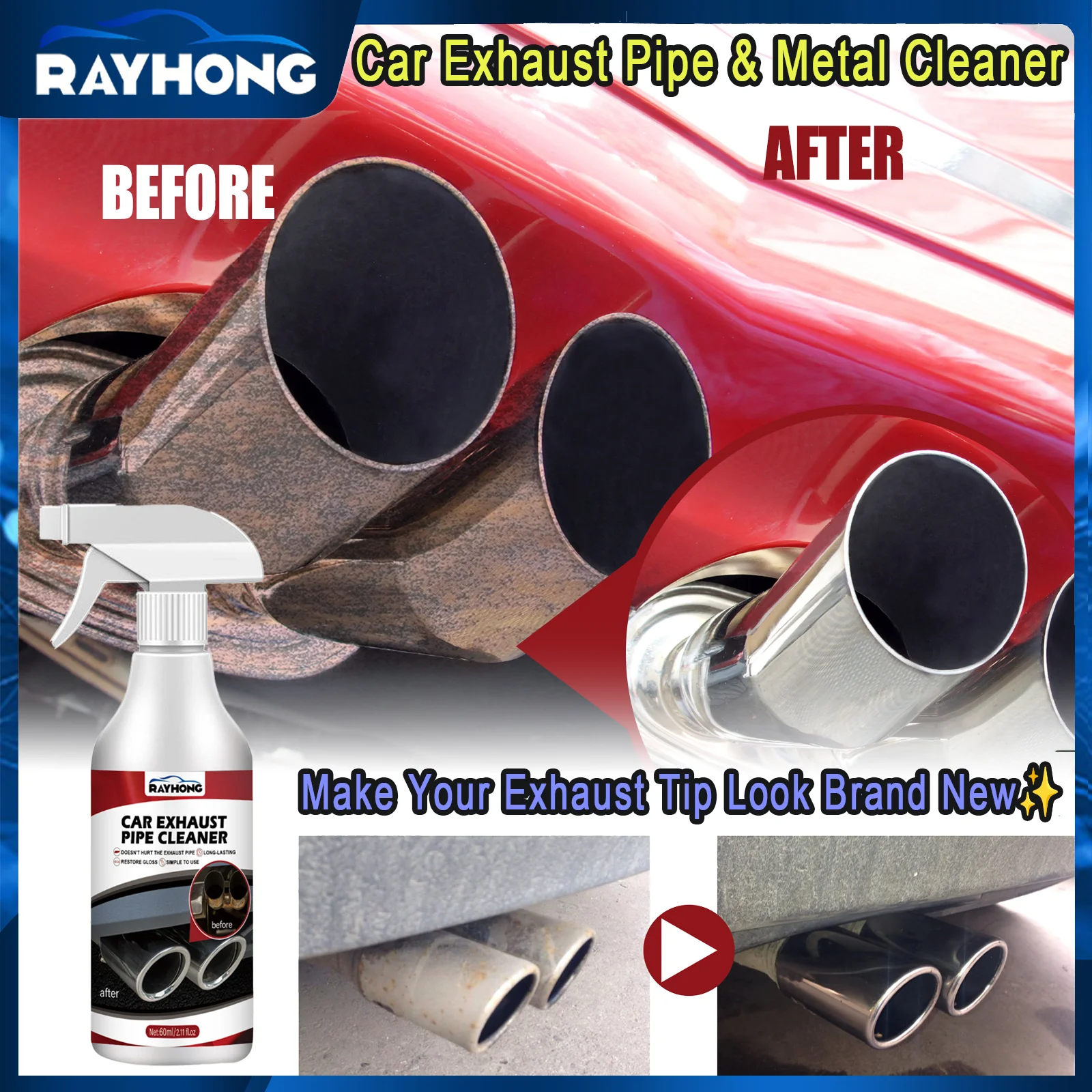 

Car Exhaust Pipe Cleaner Rust Remover Polish for Chrome Tips Motorcycle Maintenance Degreaser Carbon Deposit Cleaner 60ml