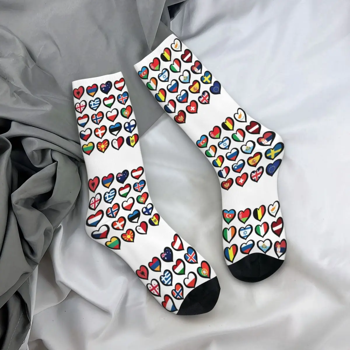 Eurovision Song Contest Flags Hearts Socks Harajuku Super Soft Stockings All Season Long Socks for Man Woman's Birthday Present