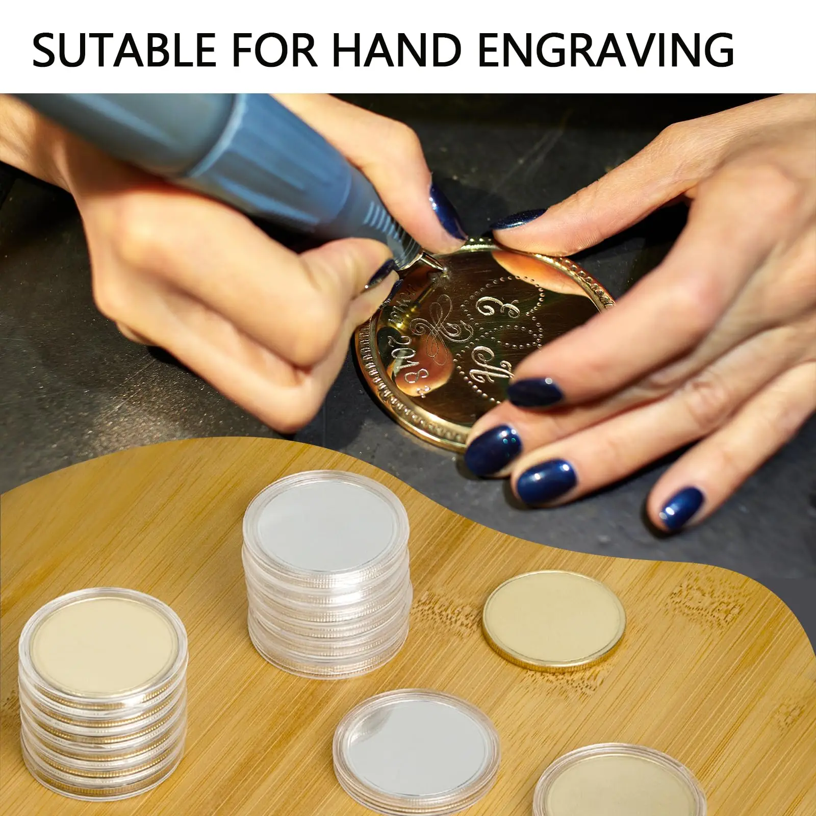 Engraving Blanks Coins Solid Brass/Zinc Alloy Silver Plated 40mm Diameter with Protection Box for DIY Crafts Engraving