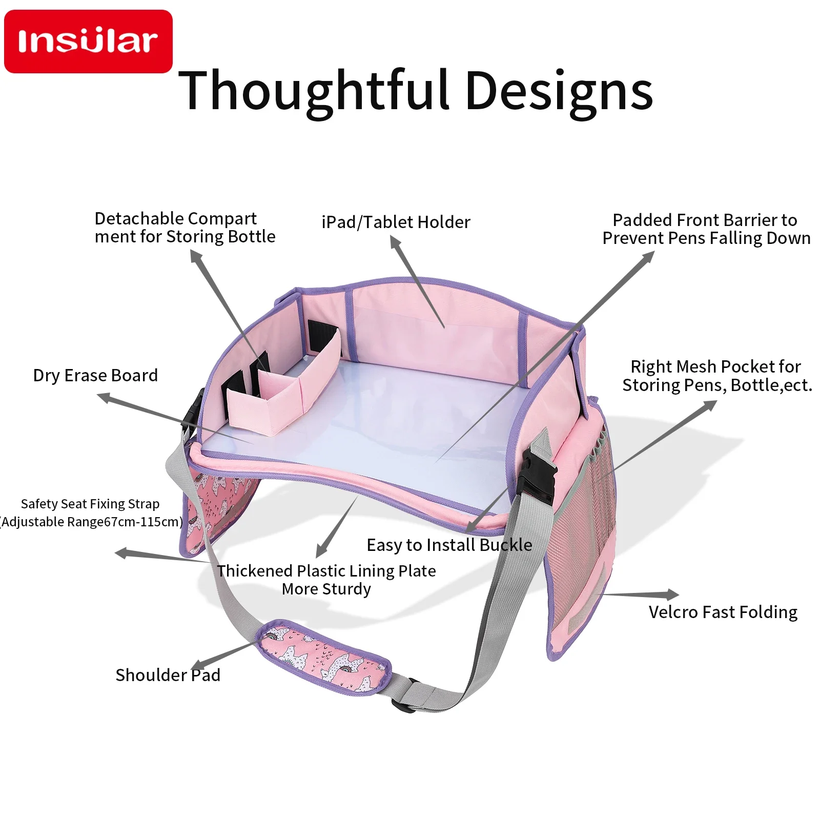 INSULAR Podróżna Taca dla Dzieci do Fotelika Samochodowego Przenośna Tablica do Rysowania dla Dzieci Ścieralna Tablica do Rysowania dla Dzieci Tablica do Kopiowania