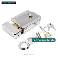 Stainless Steel DC12V Fail Secure Electric Rim Lock Keys Unlock for Access Control Video Door Phone Intercom Home Security